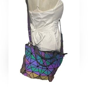 Geometric Luminous Tote Holographic Purse Reflective Leather Irredescent